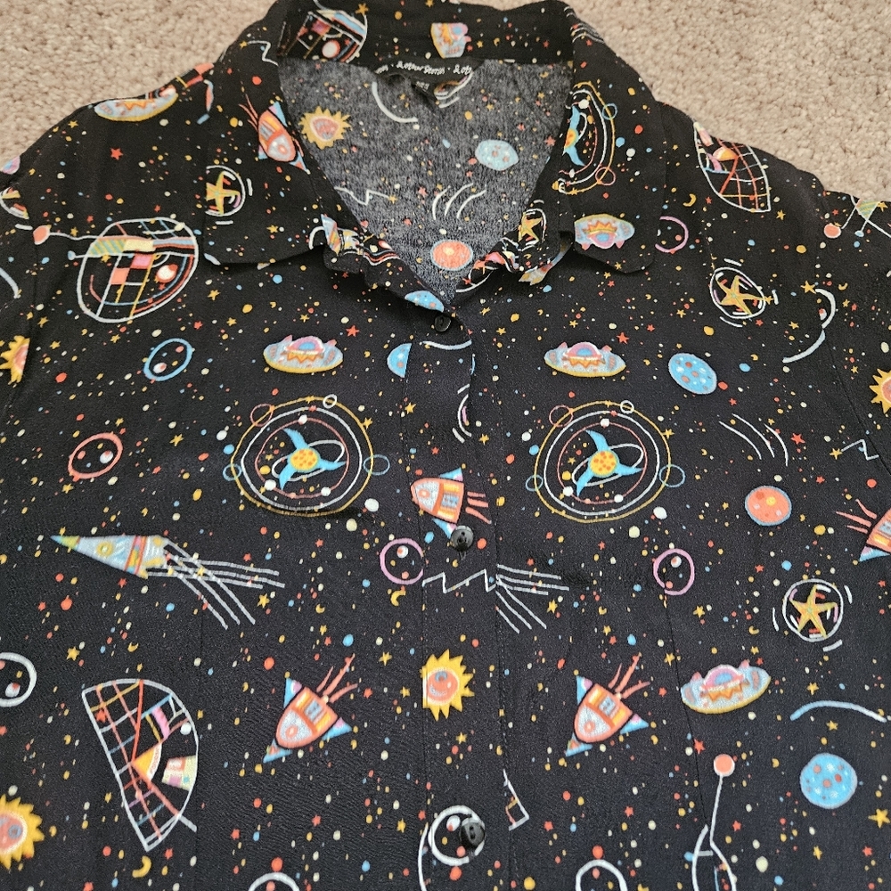 & Other Stories Black Galaxy Space Shirt Dress Size 12 Space Science Nerd Dress - Picture 4 of 7